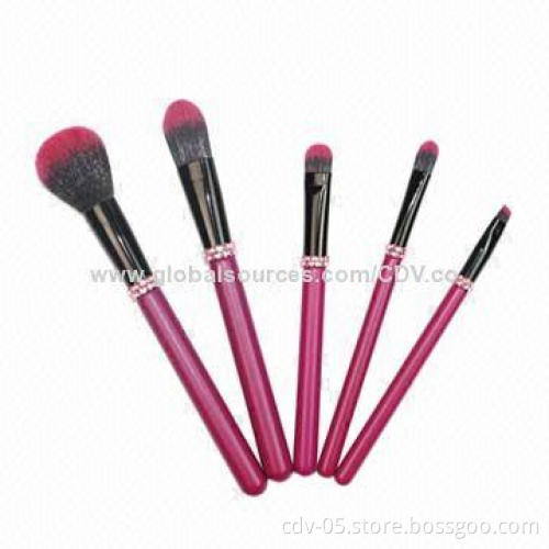 5-piece gift brush set, made of wooden handle with bling-bling stones, various colors are available